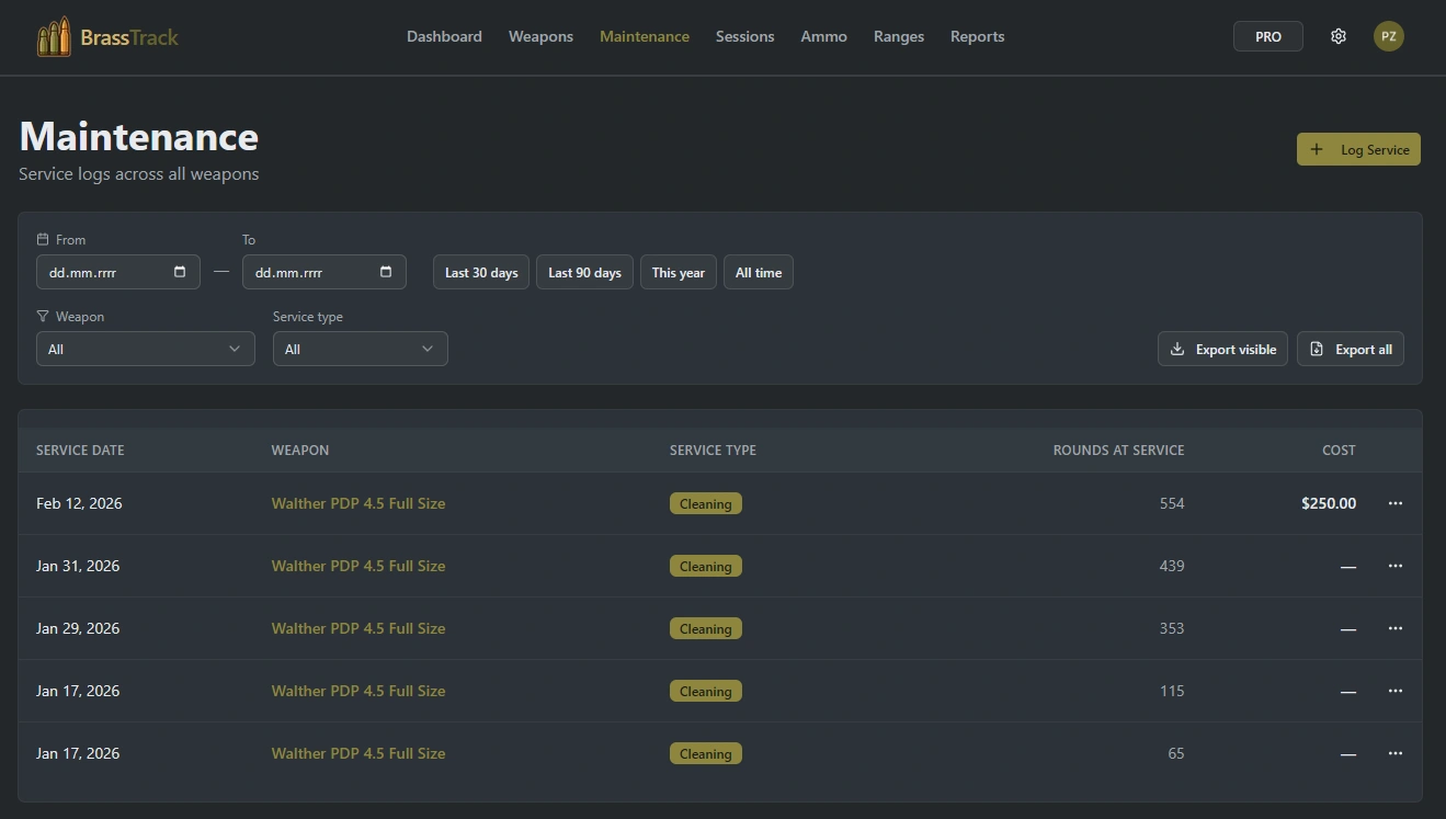 Firearm service history