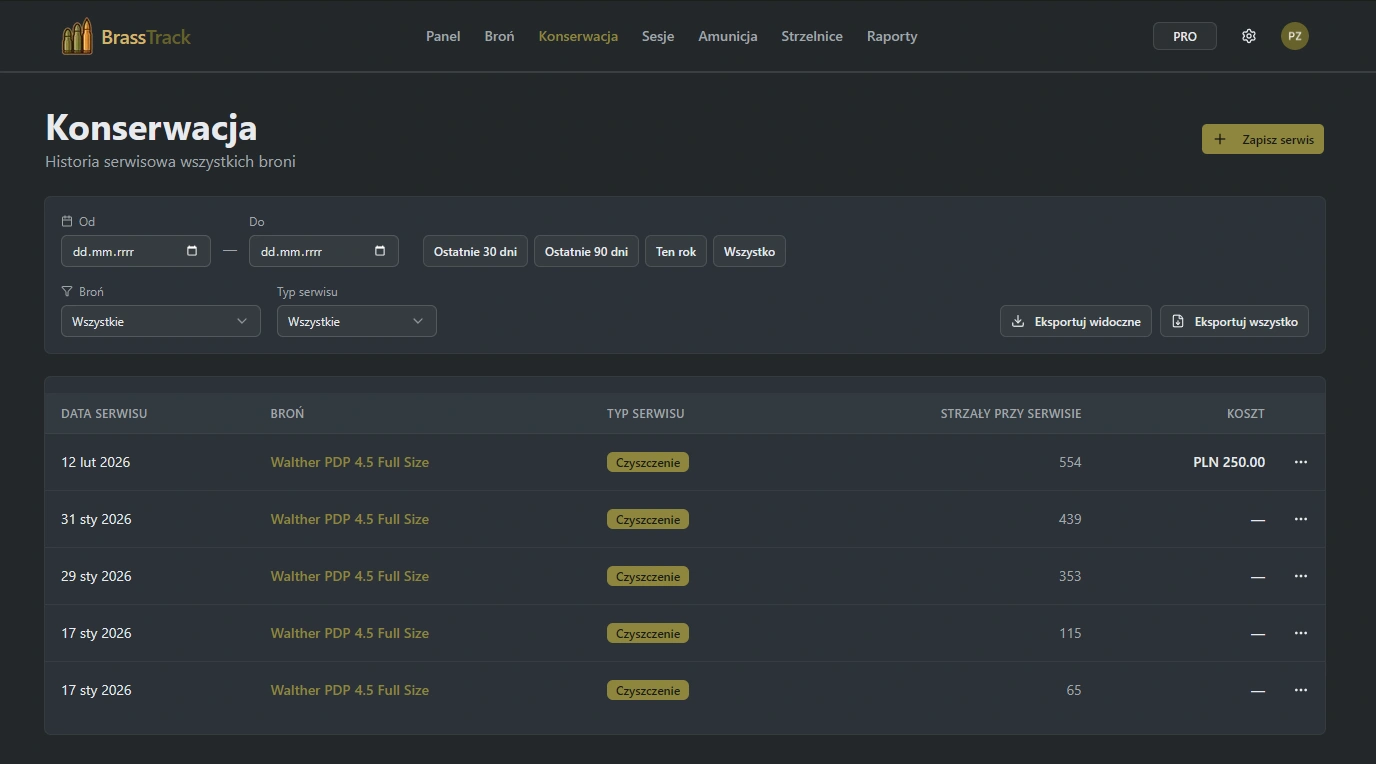 Historia serwisowa broni