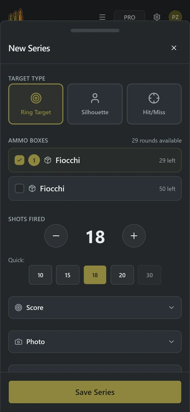 Shooting session details